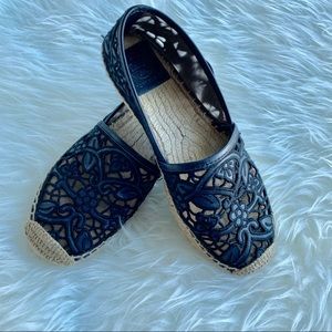 Tory Burch Navy Lace Espadrille Flats